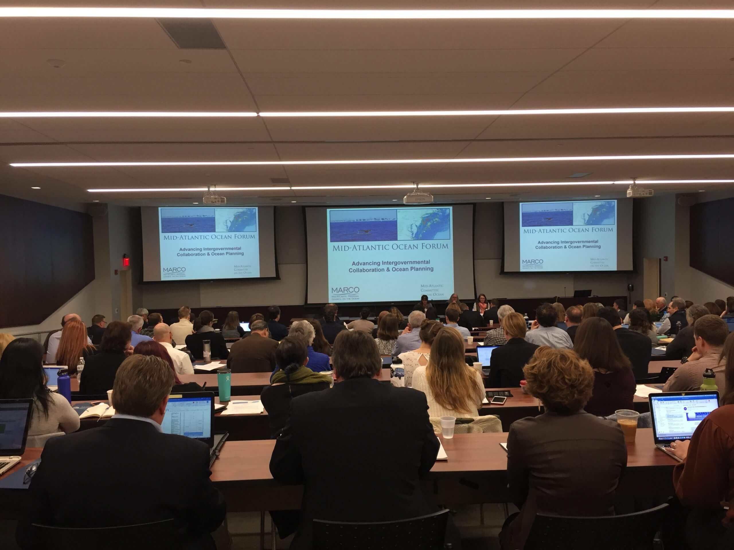 meeting in an auditorium